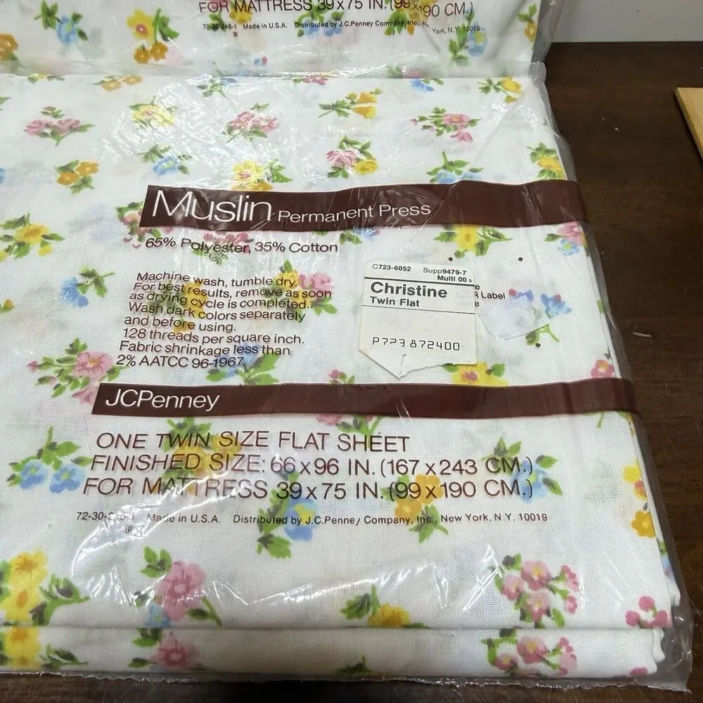 Vtg Sheet Twin Set Flat Fitted Christine Floral Muslin Perm Press Cottagecore